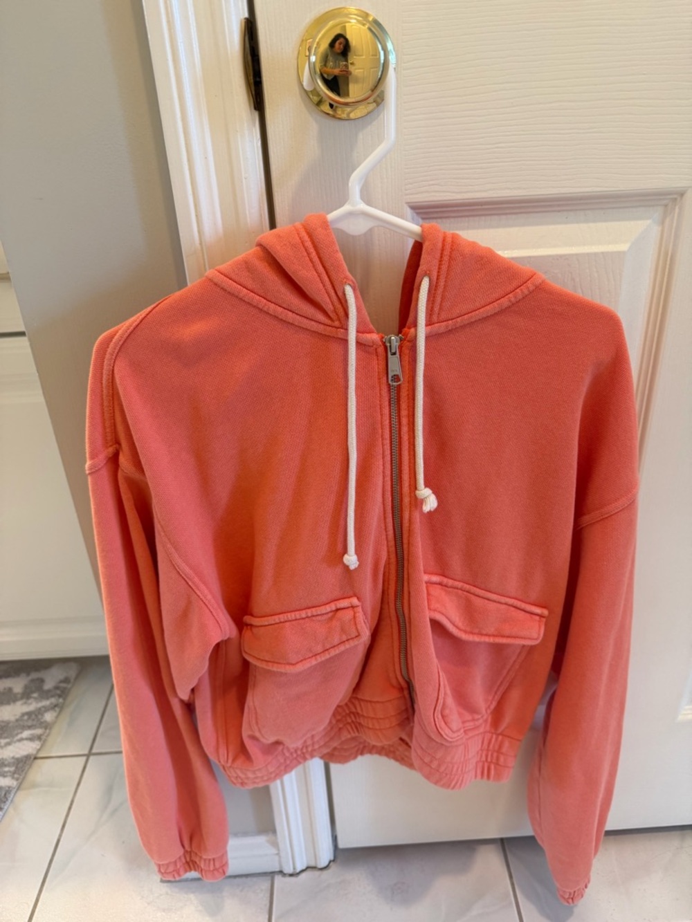 Aerie Cropped Zip-Up Hoodie in Sunwashed Coral